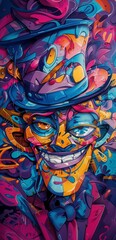 Character with naughty smile, graffiti style illustration.