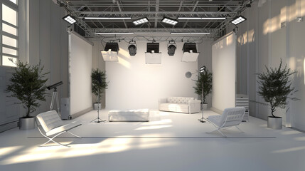 3d studio setup with lights and white background --ar 16:9 Job ID: 8d0dab4e-bc98-45e3-9540-210a3f861498