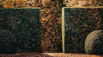 Obraz premium Two hedges of Taxus and beech in a garden --ar 16:9 Job ID: 7745d110-f6bb-4740-87f2-8ae371865968