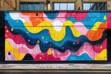 A vibrant street art mural splashed across a city wall, injecting color and personality into the urban landscape. Concept of artistic expression and creativity. Generative Ai.
