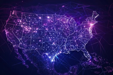 A map of the United States is shown in purple with many stars