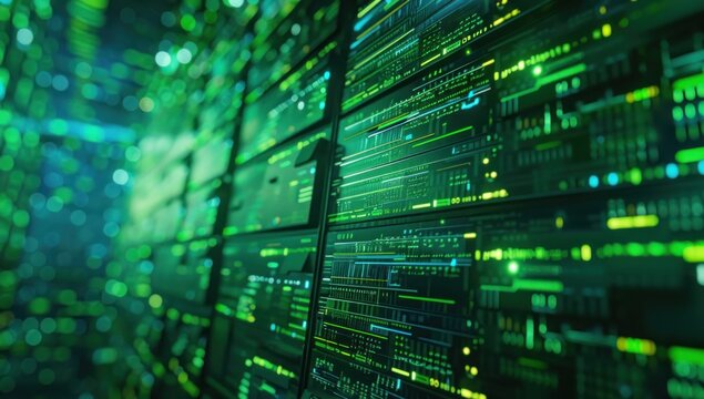 Showcase the speed and efficiency of data transfer protocols, as files zip across the screen against the vibrant green interface.