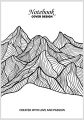 Notebook Cover with Mountains Line Art Illustration Vector Design for Prints