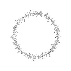 Hand Drawn Circle Shaped Floral Wreath Vector Design.
