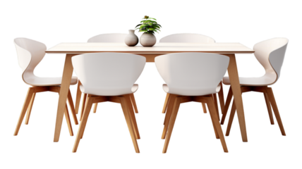 dining table with chairs isolated on transparent png background. Generative ai