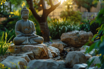 Serene Buddha Statue in Zen Garden