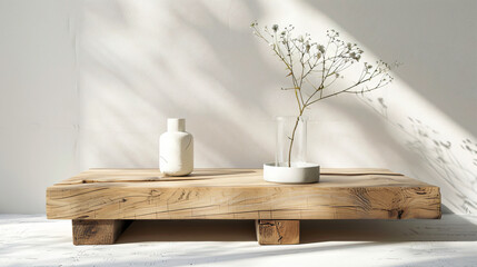 Modern wooden coffee table on white background