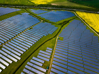 Aerial shot of large solar farm near Andover, UK