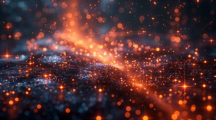 Fototapeta premium Vivid digital art depicting a cosmic explosion of red and blue sparkling lights, creating a dazzling night sky effect