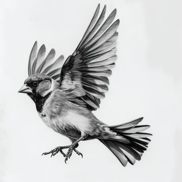 recommend clip art: Chaffinch Bird Pencil Sketch Hand Drawn Black and White Isolated Depiction of Fringilla Coelebs on a Blank White Background