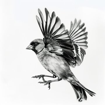 recommend clip art: Chaffinch Bird Pencil Sketch Hand Drawn Black and White Isolated Depiction of Fringilla Coelebs on a Blank White Background