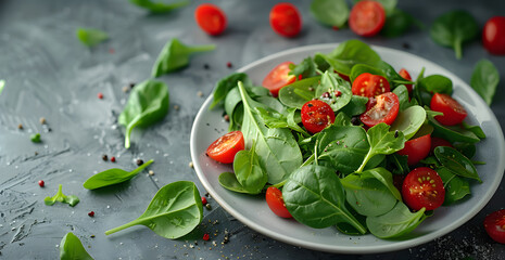 Fototapeta premium A plate of salad with spinach and tomatoes