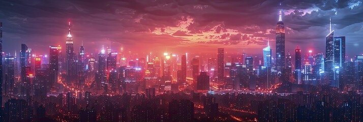 Fototapeta premium Detailed illustration of a cyber cityscape with intricate connectivity, ideal for depicting smart city technologies.