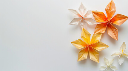 Origami flowers on white background. Concept of unique