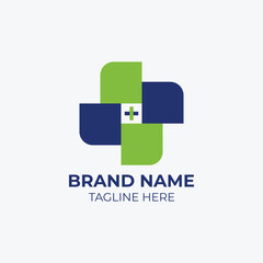 Fototapeta premium A cross or plus logo from abstract colorful shapes. Universal pharmacy clinic flat logotype. Vector illustration.