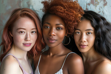 Portrait of three beautiful multiracial women.