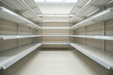 Empty shelves of supermarket or grocery store.