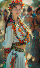 Obraz premium Young woman enjoy a music festival in unique boho gypsy style outfit
