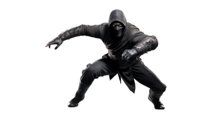 Ninja In Action isolated on transparent png background. Generative ai