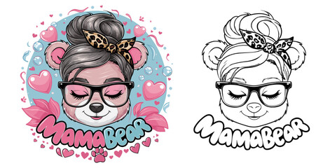 bear mom 2024 mother day motherhood vector design, messy bun hair Mamabear