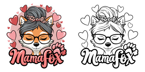 fox mom 2024 mother day motherhood vector design, messy bun hair Mamafox