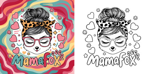 fox mom 2024 mother day motherhood vector design, messy bun hair Mamafox