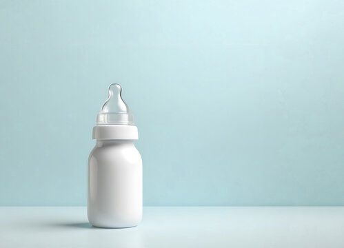 white baby bottle pacifier on a minimalistic pink background - Powered by Adobe