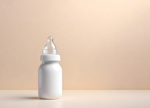 white baby bottle pacifier on a minimalistic pink background
