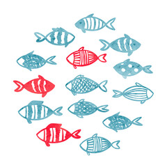 Cute watercolor fish set. Vector sea illustration