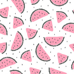 Watermelons pattern. Seamless vector background with hand drawn watermelon slices