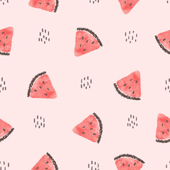 Watermelon pattern. Vector summer background with red watermelons slices