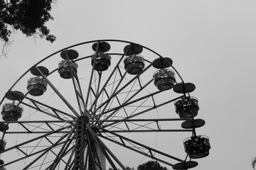 antique ferris wheel in black and white