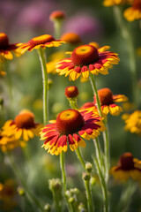 blooming helenium flower in the garden