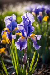 blooming climbing iris flower in the garden
