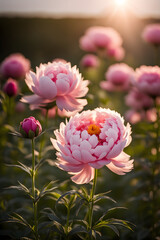 Obraz premium blooming pink peonies in the garden