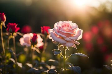 Obraz premium blooming pink roses in the garden