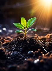 sprout seedling sprouted in the garden under the sun