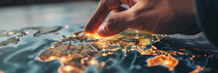 Pointing at world map