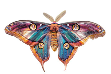 Stunning Comet moth with colorful wing patterns and textures, isolated on transparent background