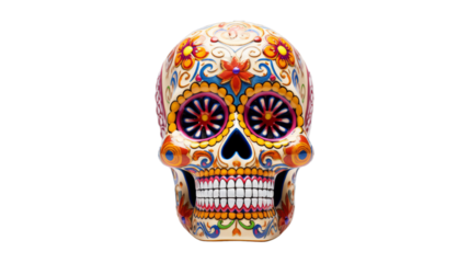 Sugar Skull isolated on transparent png background. Generative ai
