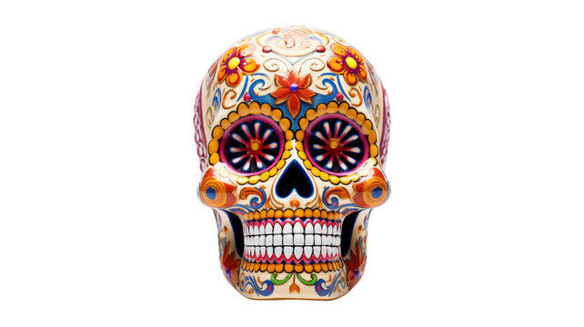 Sugar Skull isolated on transparent png background. Generative ai