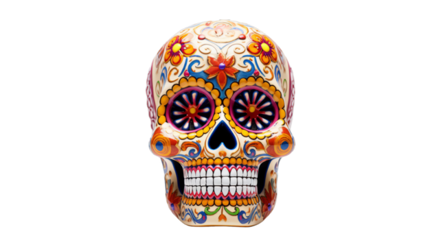 Sugar Skull isolated on transparent png background. Generative ai
