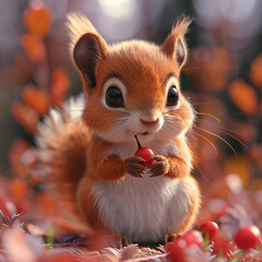 3d photo of cute squirrel made with generative AI