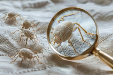 Close-up of dust mites on a textured fabric surface under magnification, highlighting the importance of cleanliness