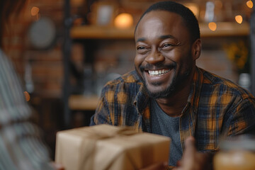 An overjoyed customer receiving a loyalty reward or bonus gift, feeling appreciated for their continued support. Concept of rewarding online loyalty. Generative Ai.