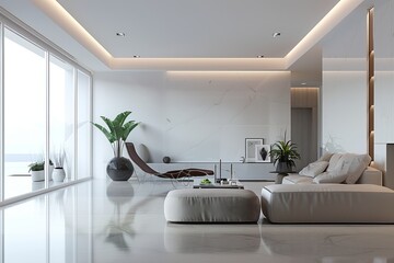 Elegant Open-Concept Living Room with Neutral Tones and Classic Detailing - obrazy, fototapety, plakaty