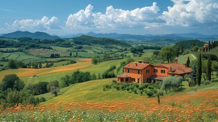 Obraz premium Painting of Tuscany, region of Italy 