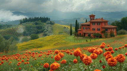 Obraz premium Painting of Tuscany, region of Italy 