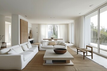 Refined Minimalism in Modern Living Room with Natural Tones and Organic Forms