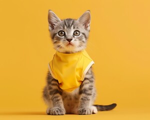 cute kitten with yellow background